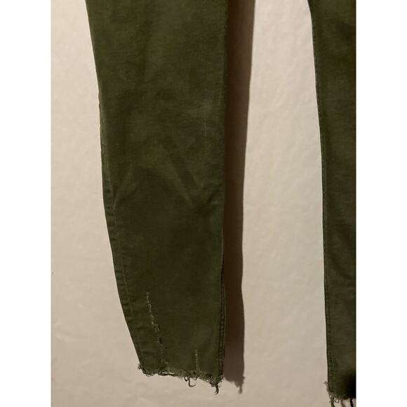 Zara Basic Denim Z1975 Size 8 Green Straight Jeans Floral Embroidery Raw Hem - Picture 4 of 8